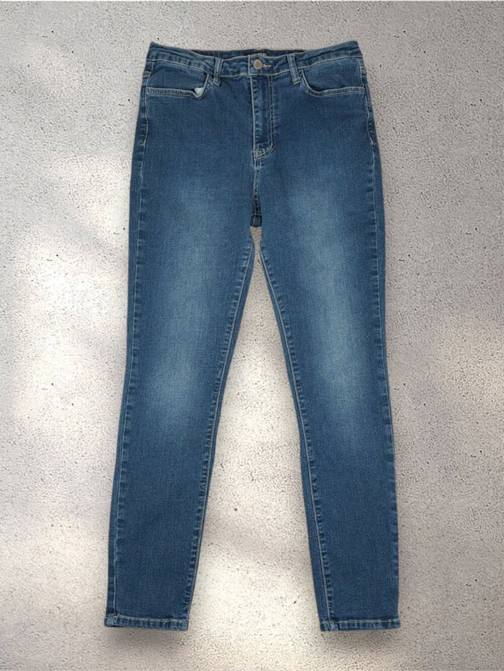 FLAMINGALS High Rise Skinny Jeans Women's L Medium Wash Minimalist Preppy Chic
